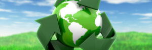 the earth in a recycling logo