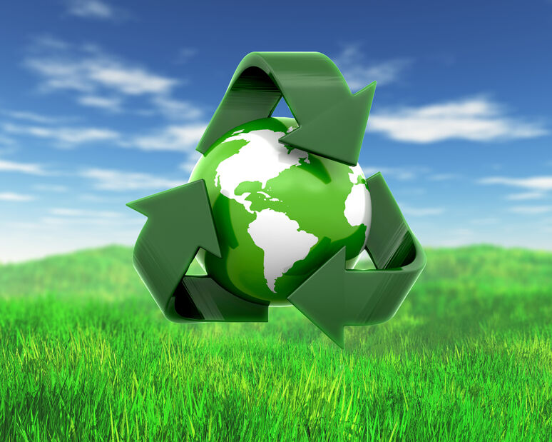 the earth in a recycling logo