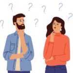 Cartoon couple with question marks thinking