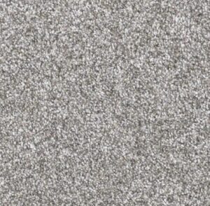 Close-up view of light gray textured carpet fibers.