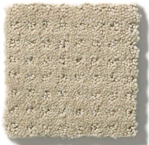 A square beige carpet sample with a textured, looped pile surface, shown against a white background.
