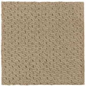 A square sample of beige loop pile carpet.