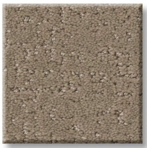 Close-up of a square sample of textured beige carpet with a subtle geometric pattern.