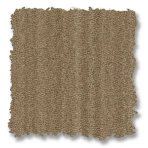 Square swatch of textured, light brown carpet with uneven, rough edges photographed against a white background.